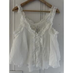 White Cotton Ruffle Tank Top Romantic Boho Cottagecore Gauze Size Small